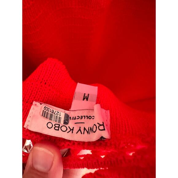 RONNY KOBO Red Orange Crochet V-Neck Open Back Tie Dress Size Medium - Picture 8 of 15